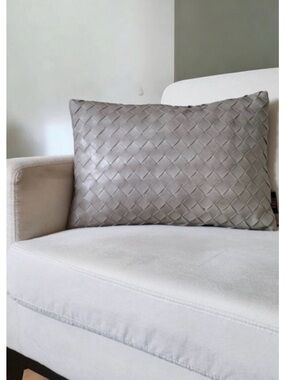 FRYE vegan Leather Pillow Western Weave Gray 13x19 Zipper Cabin Lodge Decor